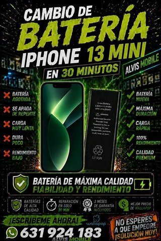 ⭐ Cambio Batería iPhone 13 Mini – 49€ | 30 MIN