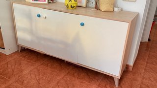 Mueble aparador salón madera y blanco