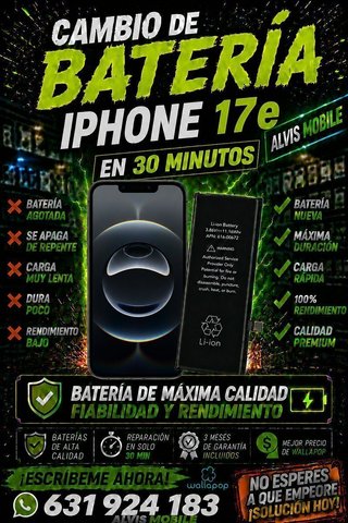 ⭐ Cambio Batería iPhone 17e – 69€ | 30 MIN