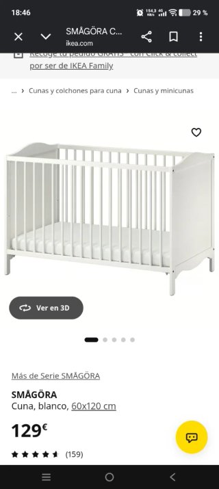Cuna Ikea SMÅGÖRA Blanca