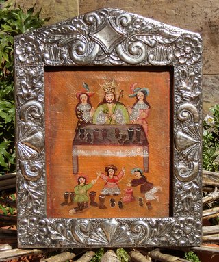 PINTURA CUZQUEÑA MARCO REPUJADO ZAPATERO RELIGIOSO