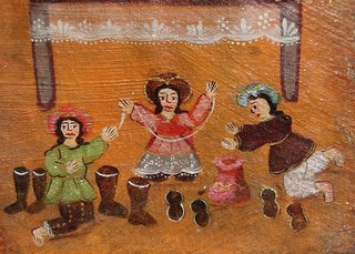 PINTURA CUZQUEÑA MARCO REPUJADO ZAPATERO RELIGIOSO