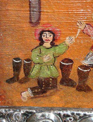 PINTURA CUZQUEÑA MARCO REPUJADO ZAPATERO RELIGIOSO