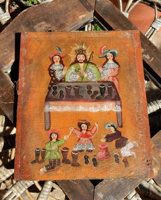 PINTURA CUZQUEÑA MARCO REPUJADO ZAPATERO RELIGIOSO