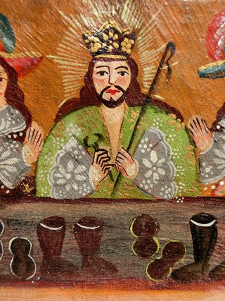 PINTURA CUZQUEÑA MARCO REPUJADO ZAPATERO RELIGIOSO