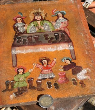 PINTURA CUZQUEÑA MARCO REPUJADO ZAPATERO RELIGIOSO