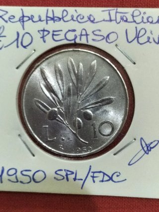 Moneta da collezione lire 10 Pegaso Ulivo 1950