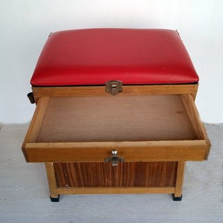 Banqueta Baúl Vintage Madera y Cuero