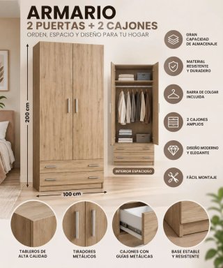ARMARIO 2 PUERTAS + 2 CAJONES | NUEVO 199€