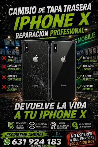 ⭐ Cambio Tapa Trasera iPhone X – 49€ | 2H