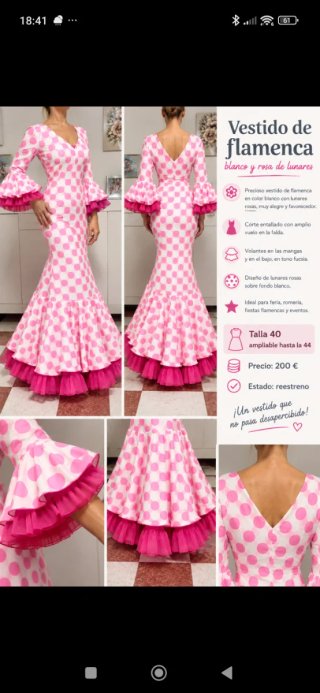 Vestido de flamenca blanco y rosa lunares