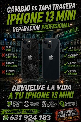 ⭐ Cambio Tapa Trasera iPhone 13 Mini – 59€ | 2H