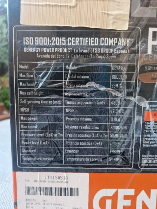 Motobomba Gasolina GENERGY 8000L/H