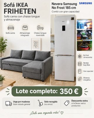 Lote Sofá Cama y Nevera Samsung URGE por mudanza