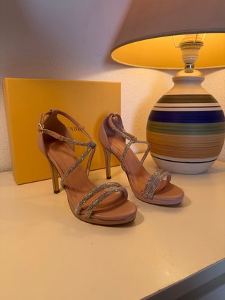 Sandalias Tacón Menbur T.37 Nude Estrás NUEVAS