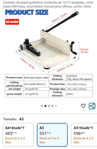 Guillotina de Papel A3 - Cortador de papel manual