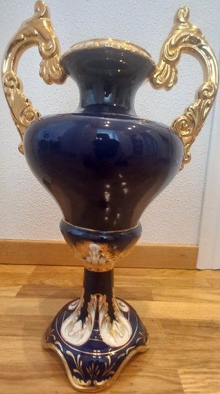 Jarrón de Porcelana Azul Cobalto y Oro