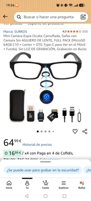 Gafas Grabadoras Digitales, espía