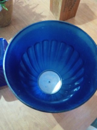 Florero Vintage Cristal Portugués Grande Azul
