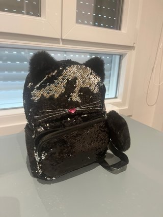 Mochila Gatito Lentejuelas Negra