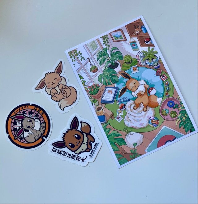 Mini póster y pegatinas Eevee