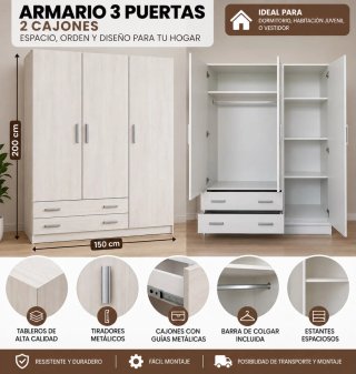 ARMARIO 3 PUERTAS + 2 CAJONES | NUEVO