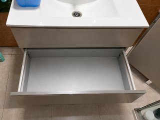 Conjunto baño mueble, espejo, aplique y columna