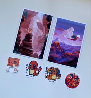 Mini pósters y pegatinas Charmander y Charizard