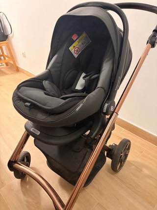 Cochecito Silla y Capazo Negro/Oro Rosa