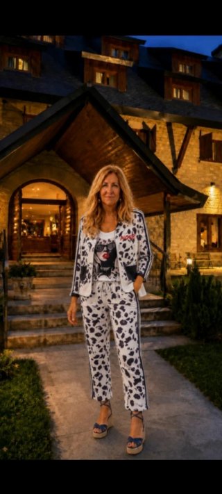 Rebajon Traje de 3 Piezas Estampado Blanco y negro
