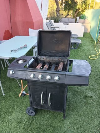 Barbacoa de gas negra con ruedas