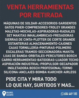 Venta Herramientas por Retirada