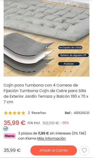 Costway Cojín para Tumbona con 4 Correas de 190x70