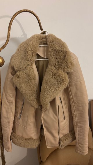 Chaqueta Biker Piel Sintética Beige