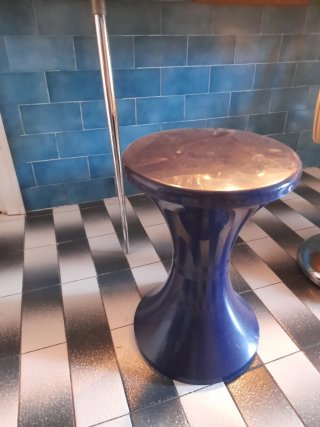 Taburete Vintage Azul y Plateado
