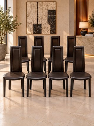 Sillas comedor altas de piel marrón