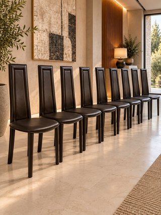 Sillas comedor altas de piel marrón