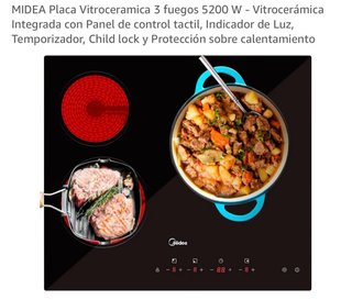 Placa Vitrocerámica Midea 3 fuegos 5200W