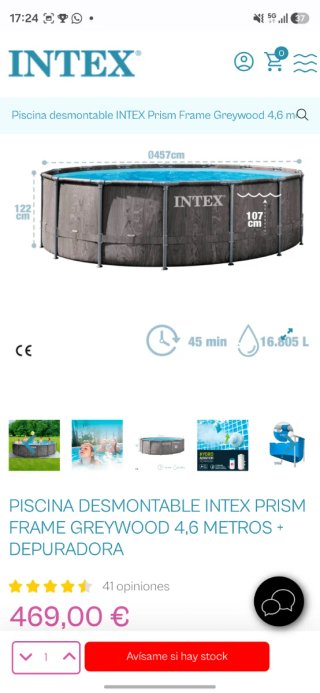 Piscina INTEX Prism Frame Greywood 457x122 cm