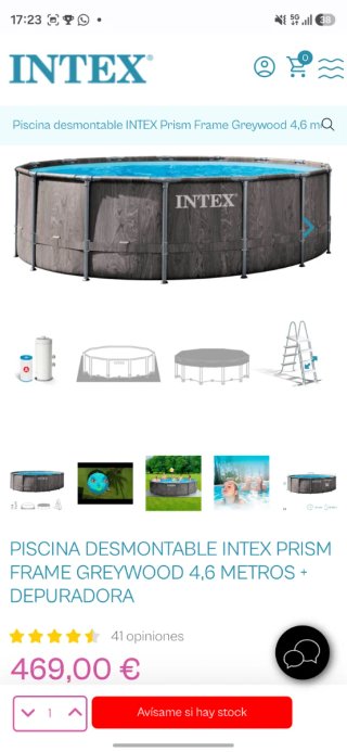 Piscina INTEX Prism Frame Greywood 457x122 cm