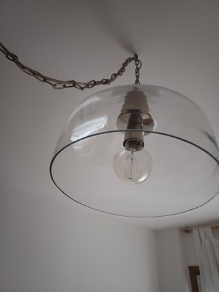 Lámpara de Techo de Cristal y Madera
