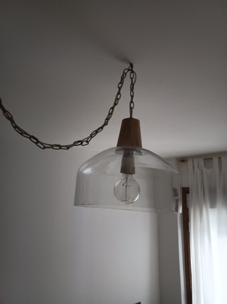 Lámpara de Techo de Cristal y Madera