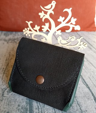 Cartera monedero para mujer cuero negro y verde