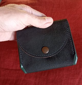 Cartera monedero para mujer cuero negro y verde