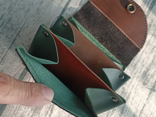 Cartera monedero para mujer cuero negro y verde