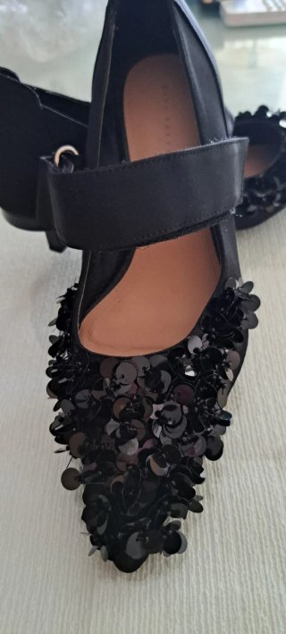Zapatos Zara Tacon Negro con Lentejuelas