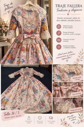 Traje de Fallera Artesanal Talla S  Pecho 95