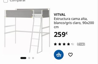 Cama alta con escritorio y barrera VITVAL (IKEA)