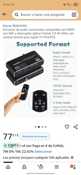 Extractor de Audio HDMI 2.0b sonido digital