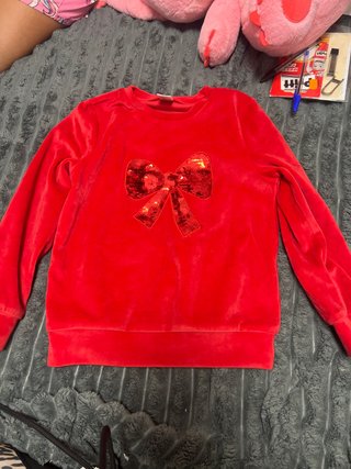 Sudadera niña roja lazo lentejuelas 6-7 años